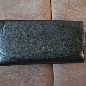 Coach Trifold Wallet with Checkbook Cover in Black Leather